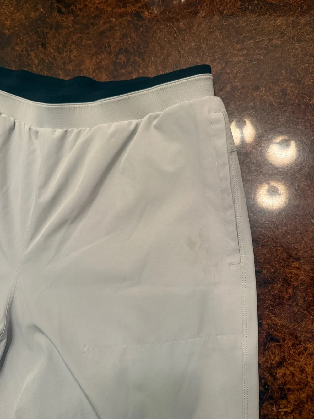 Fabletics Men's White Athletic Shorts with Black Waistband